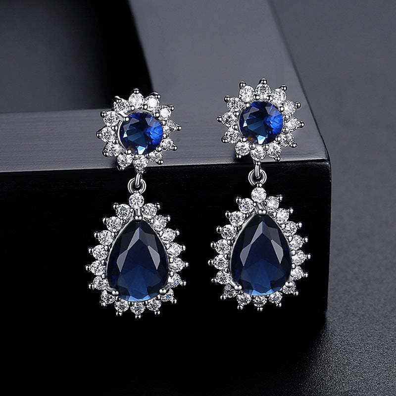 Green - Blue Trendy Pear Cut Moissanite Diamond Elegant 18k White Gold Plated Retro Drop Earrings | Mix Mix Style-Mix MIx Style