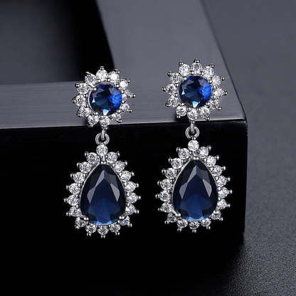 Green - Blue Trendy Pear Cut Moissanite Diamond Elegant 18k White Gold Plated Retro Drop Earrings | Mix Mix Style-Mix MIx Style