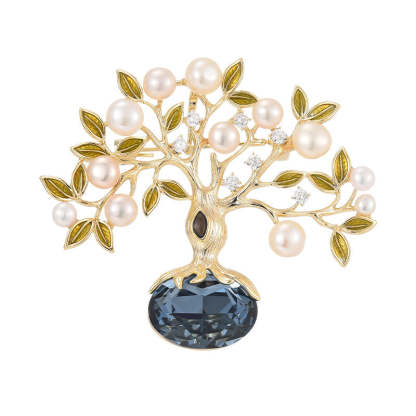 Light luxury high-grade retro Austrian crystal fortune tree temperament freshwater pearl brooch anti-exposure accessories for women-Mix MIx Style