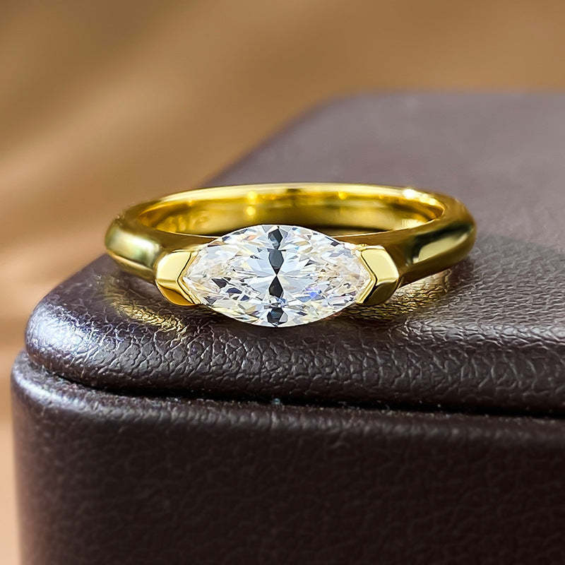Elegant Solitarie Marquise Cut Moissanite Diamond ct 18k Vermeil Gold Plated Engagement Ring | Mix Mix Style-Mix MIx Style