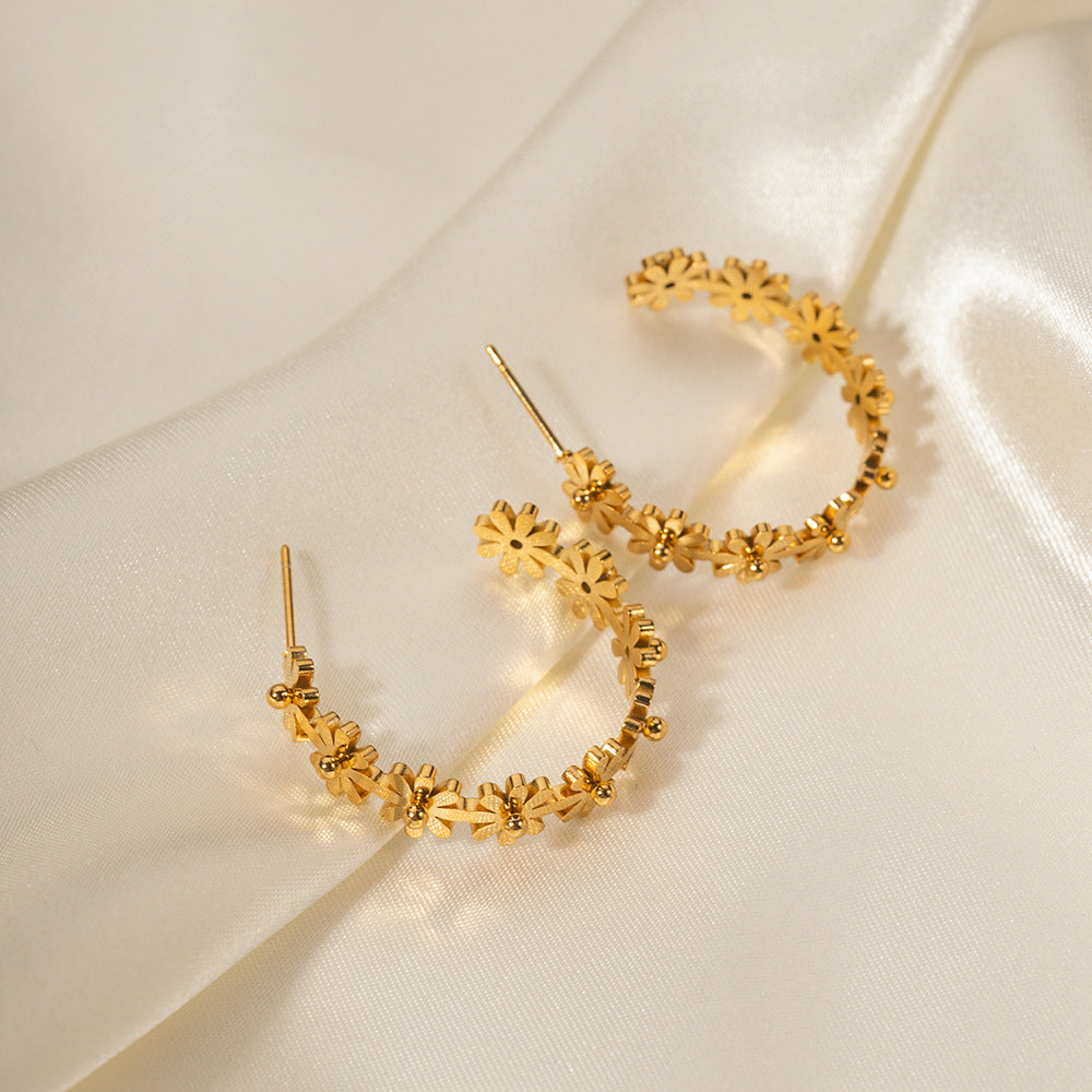 Flowers Dainty Trendy Elegant 18k Vermeil/White Gold Plated Hoop Earrings | Mix Mix Style-Mix MIx Style