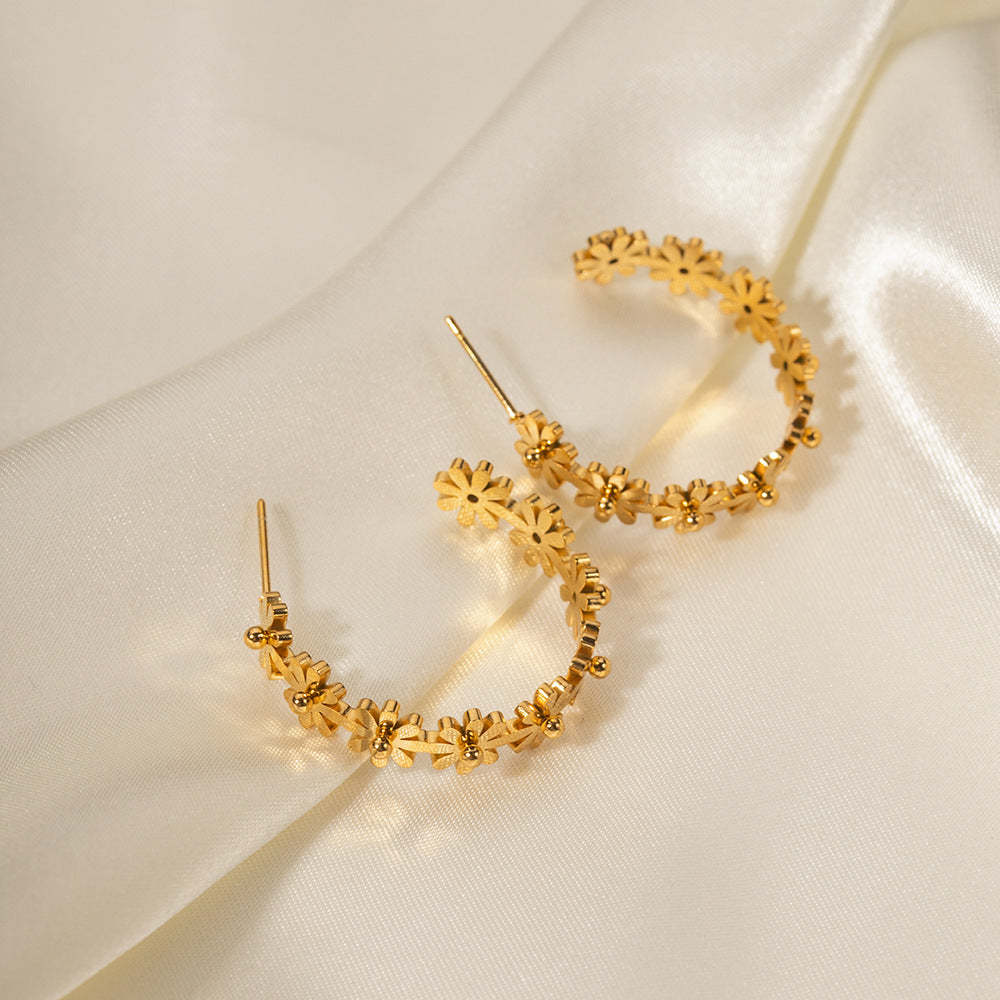 Flowers Dainty Trendy Elegant 18k Vermeil/White Gold Plated Hoop Earrings | Mix Mix Style-Mix MIx Style
