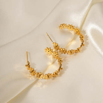Flowers Dainty Trendy Elegant 18k Vermeil/White Gold Plated Hoop Earrings | Mix Mix Style-Mix MIx Style