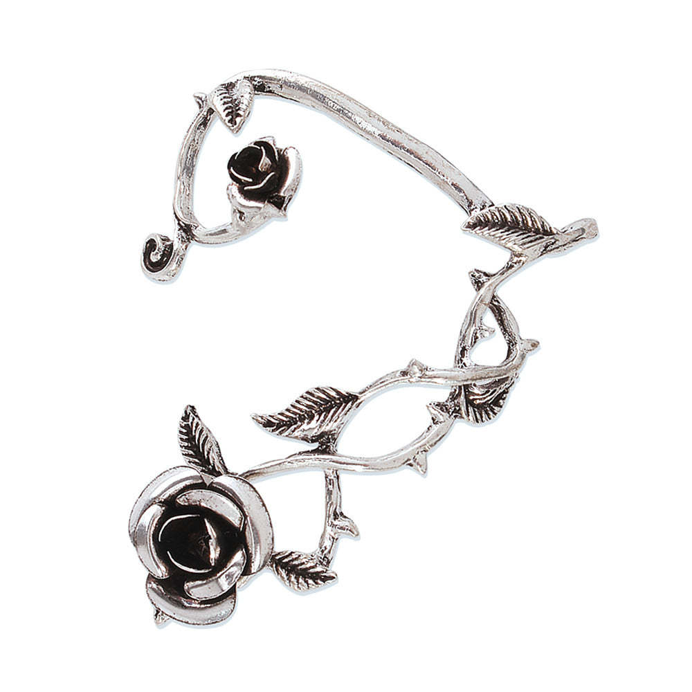 Dragon - Rose Motive Moissanite Diamonds 18k White Gold Plated Ear Crawler Earrings | Mix Mix Style-Mix MIx Style