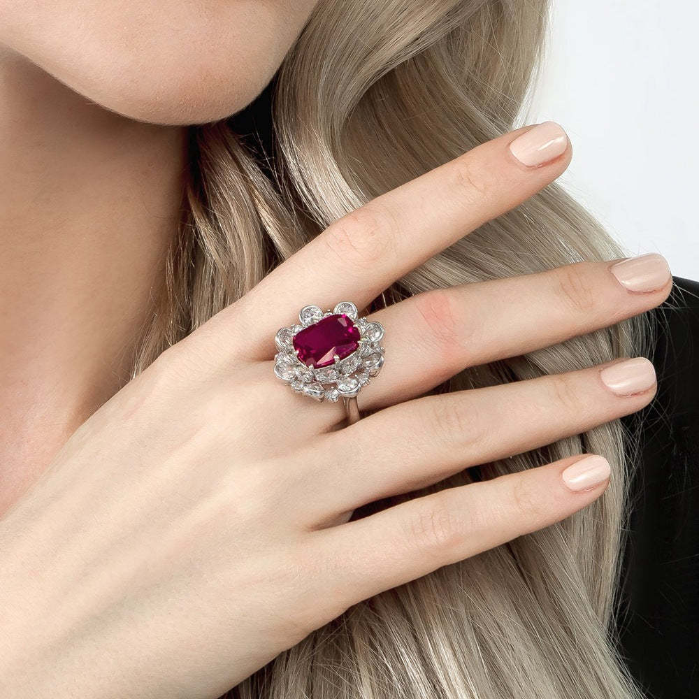 Vibrant Red Radiant Cut Moissanite Diamond Luxury 18k White Gold Engagement Ring | Mix Mix Style-Mix MIx Style