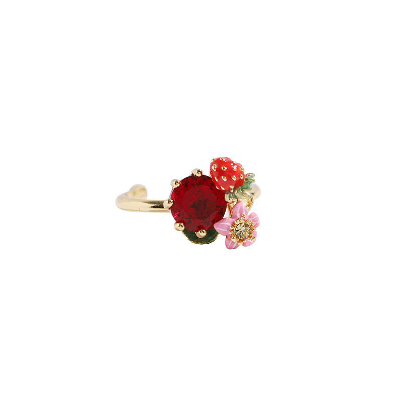 Red Strawberry Pink Flower Red RoMoissanite Diamond 18k White/Vermeil 
