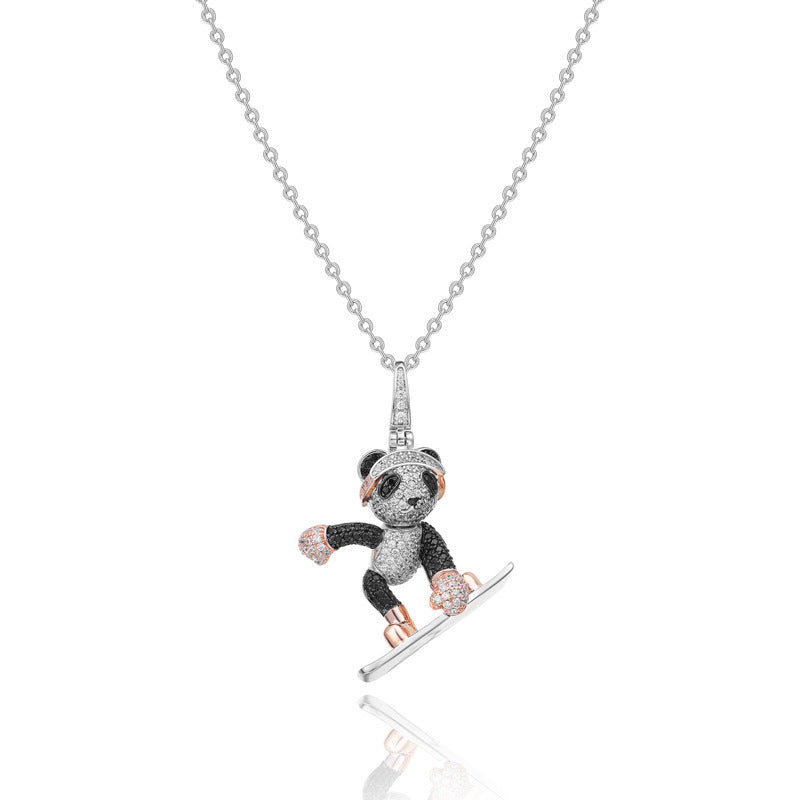 Autumn and winter new skateboard 3ct bear necklace gold-plated 3D three-dimensional ski bear pendant for men and women, trendy red panda necklace-Mix MIx Style