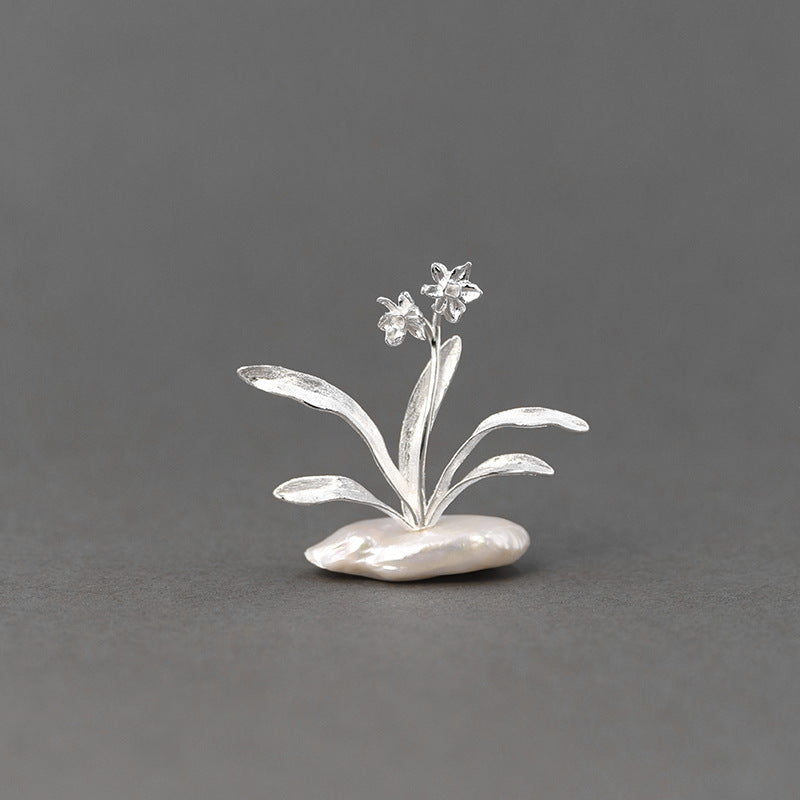 Looking for original design Narcissus Elegant Chinese Feng Narcissus Flower Baroque Pearl Sterling Silver Brooch-Mix MIx Style