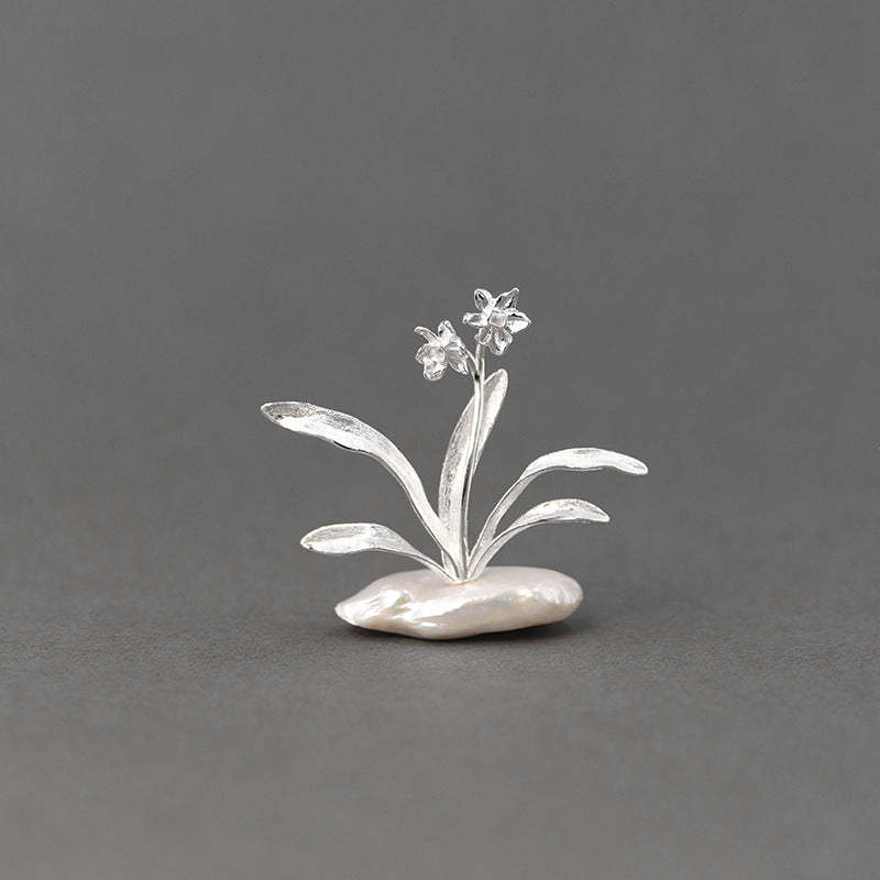 Looking for original design Narcissus Elegant Chinese Feng Narcissus Flower Baroque Pearl Sterling Silver Brooch-Mix MIx Style