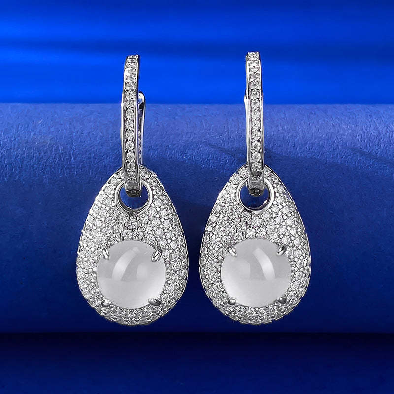 Green & White Zipper Shaped Timeless Moissanite Diamonds Elegant 18k White Gold Plated Drop Earrings | Mix Mix Style-Mix MIx Style