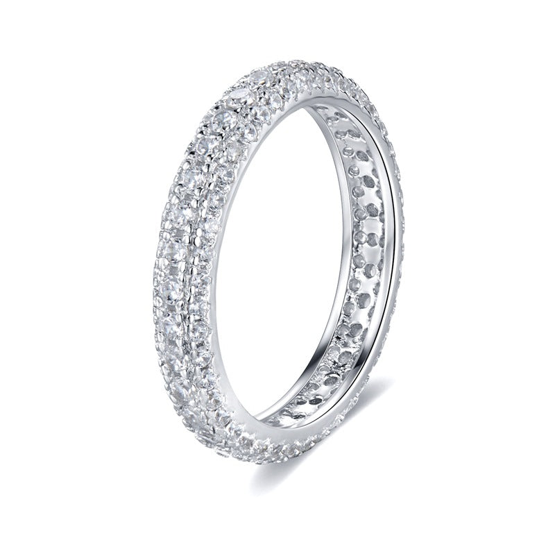 White Dainty Round Cut Moissanite Diamonds 18k White Gold Plated Engagement Band Ring | Mix Mix Style-Mix MIx Style