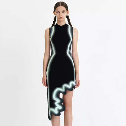 Black irregular tie-dye printed sexy sleeveless knitted dress party dress | Mix Mix Style [Hot Seller]-Mix MIx Style