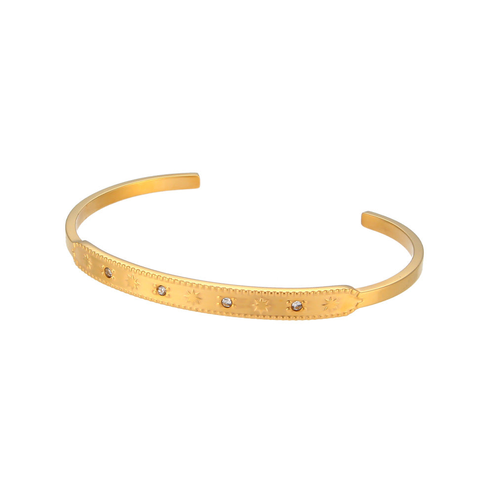 European and American cross-border hot selling eight-pointed star round zircon open bracelet stainless steel round edge five-pointed star zircon hand jewelry for women-Mix MIx Style