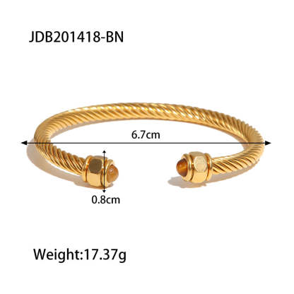 Trend C-shaped 18k Gold Plated Natural Gem Cuff Open Bracelet | Mix Mix Style-Mix MIx Style