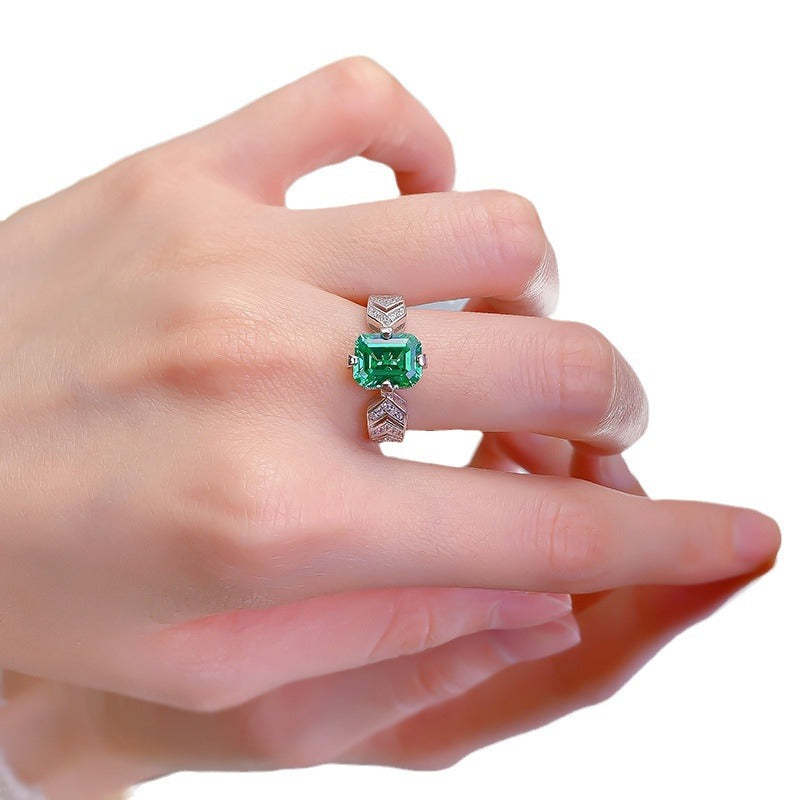 Mujing Jewelry European and American 3ct new 925 silver inlaid 7*9 tourmaline green ring ins foreign trade model ins cross-border factory direct sales-Mix MIx Style