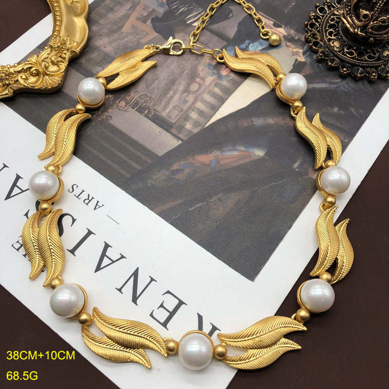 Vintage akoya pearl 18k gold plated necklace earrings set  | Mix Mix Style [Hot Seller]-Mix MIx Style