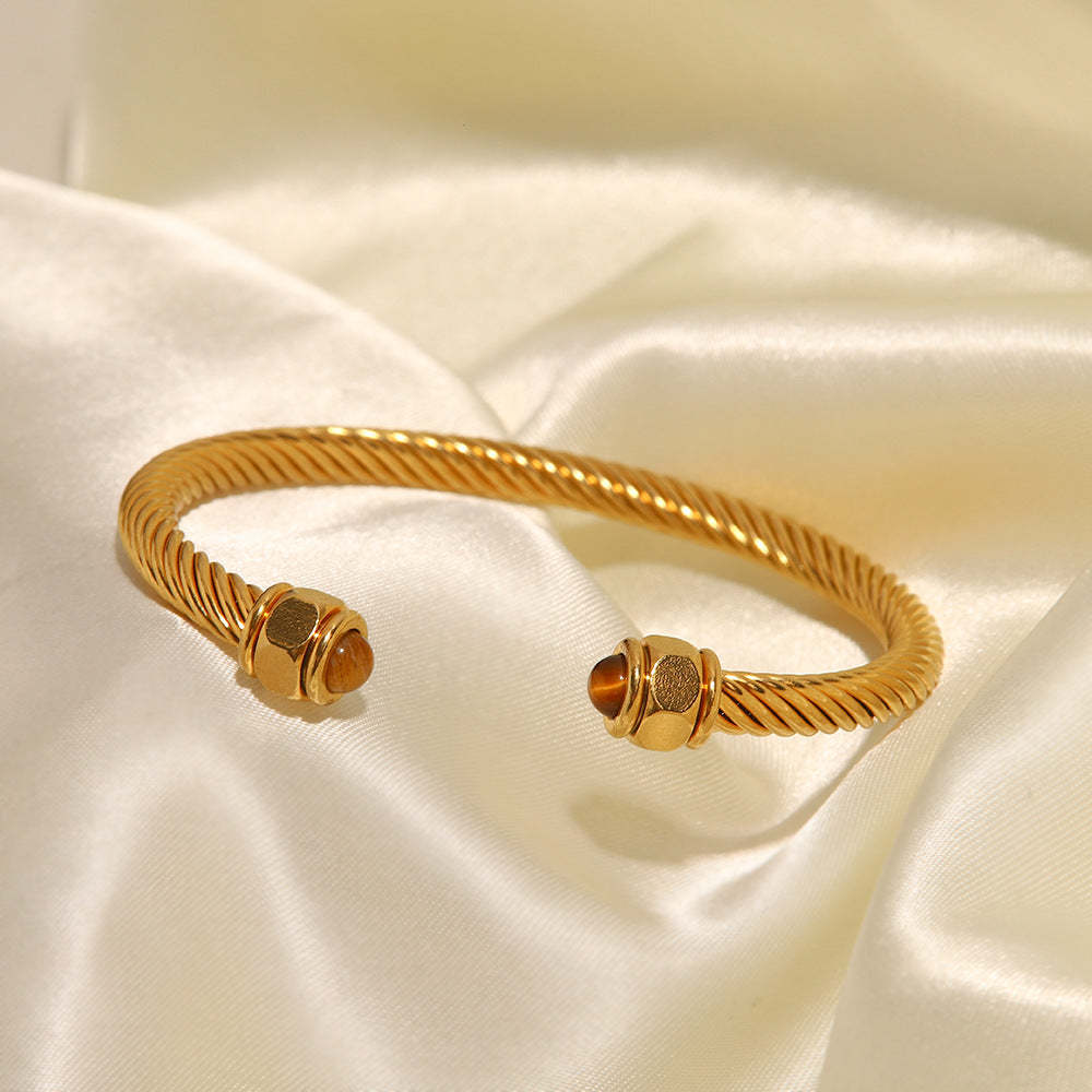 Trend C-shaped 18k Gold Plated Natural Gem Cuff Open Bracelet | Mix Mix Style-Mix MIx Style