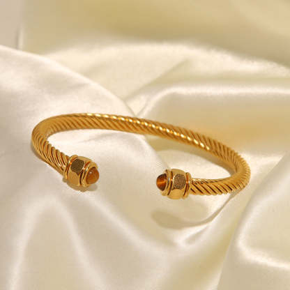 Trend C-shaped 18k Gold Plated Natural Gem Cuff Open Bracelet | Mix Mix Style-Mix MIx Style