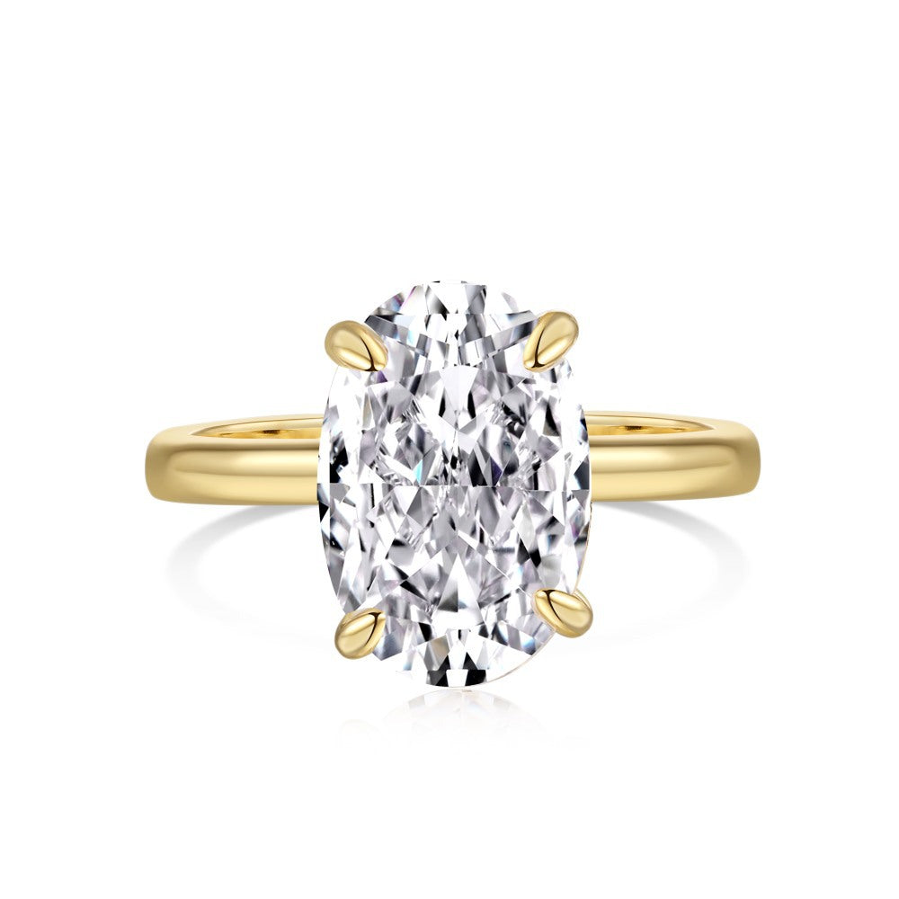 Solitarie Oval Cut Moissanite Diamond 3ct 18k White & Vermeil Gold Plated Engagement Ring | Mix Mix Style-Mix MIx Style