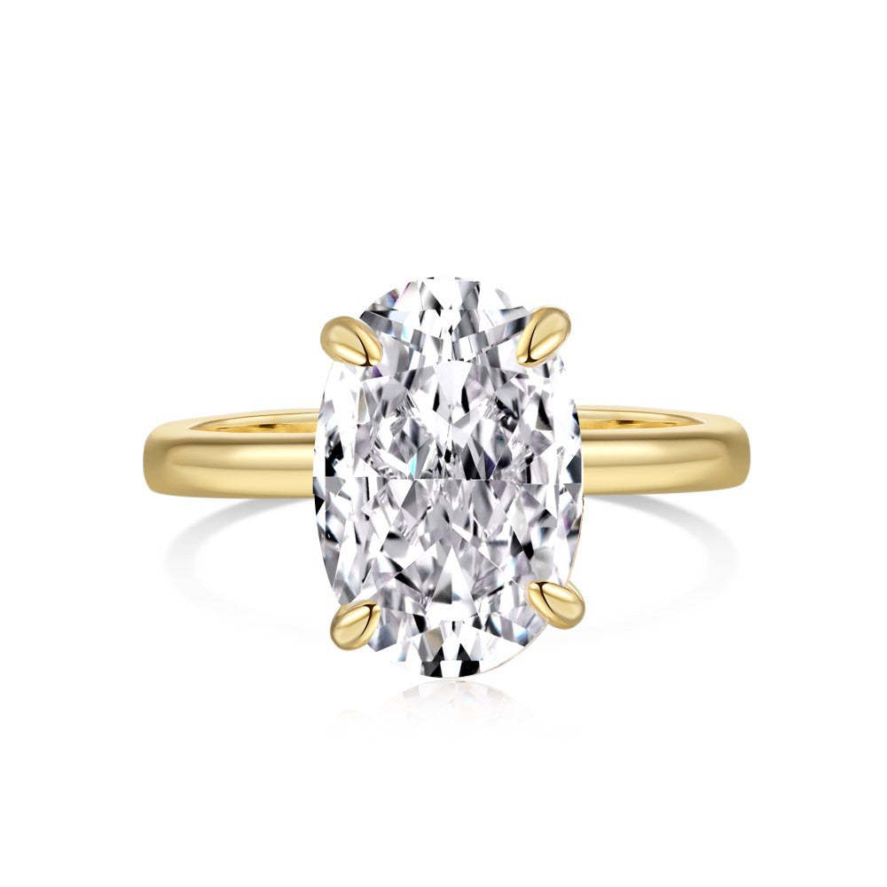 Solitarie Oval Cut Moissanite Diamond 3ct 18k White & Vermeil Gold Plated Engagement Ring | Mix Mix Style-Mix MIx Style