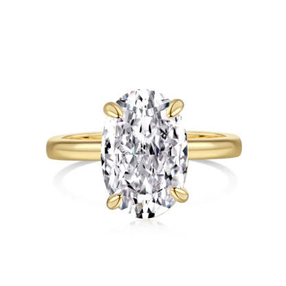 Solitarie Oval Cut Moissanite Diamond 3ct 18k White & Vermeil Gold Plated Engagement Ring | Mix Mix Style-Mix MIx Style