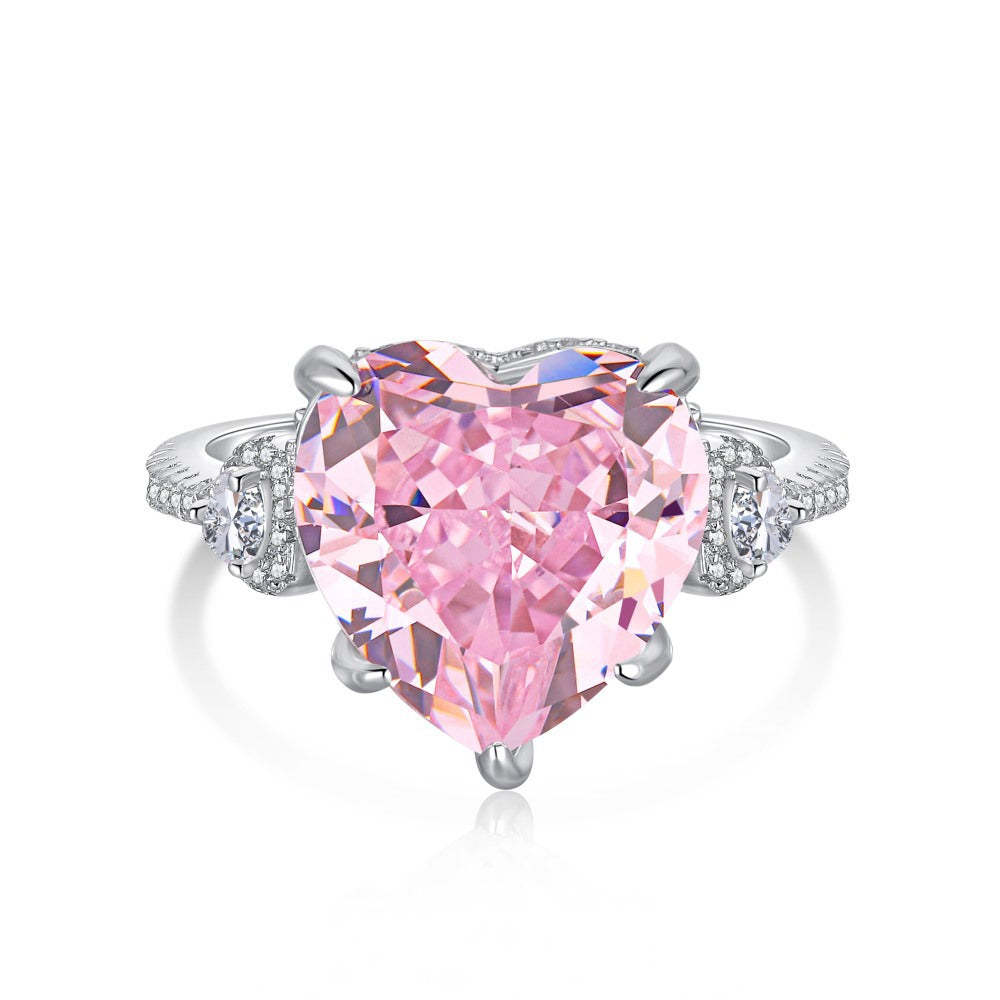 Internet celebrity same style s925 silver heart-shaped high carbon diamond ring special-shaped diamond ice flower cut pink diamond ring sterling silver ring-Mix MIx Style