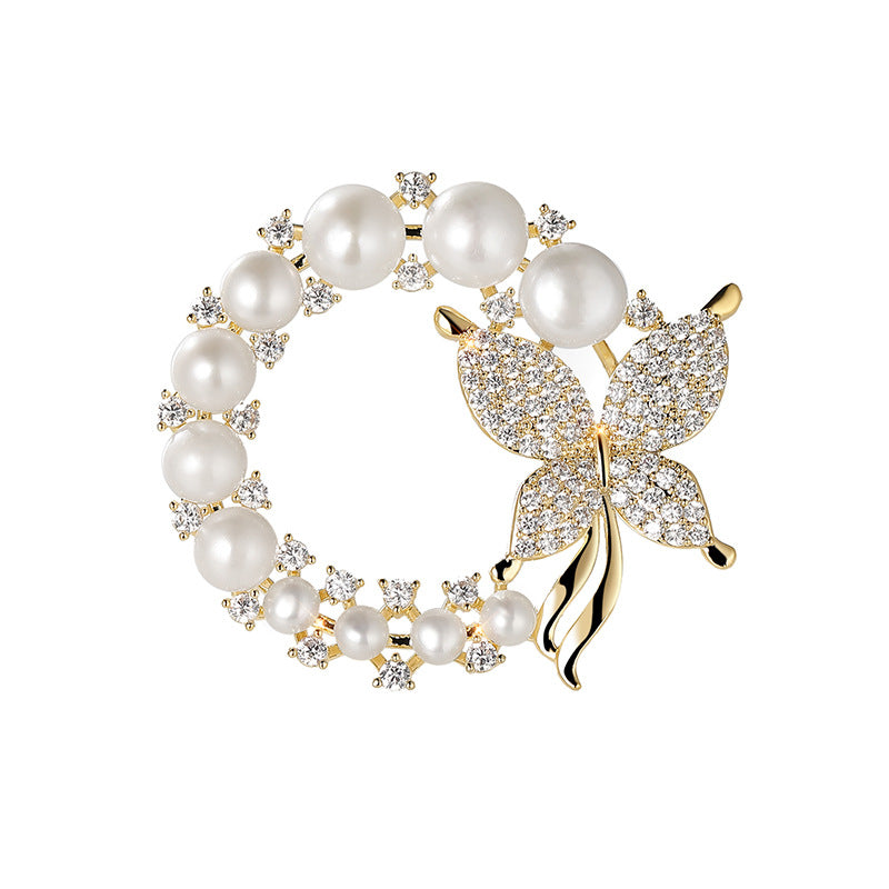 Xiliang Concubine Korean style high-end butterfly brooch round small fragrant style clothing accessories corsage pearl gift pin-Mix MIx Style