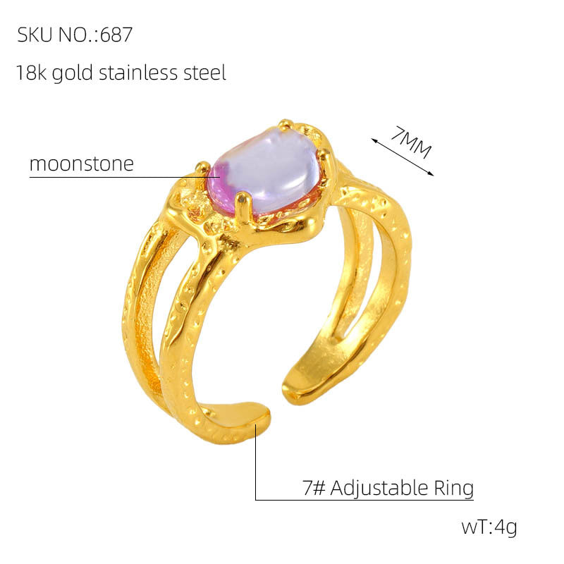 Retro Moissanite Gem 18k Gold Plated Opening Adjustable Ring | Mix Mix Style-Mix MIx Style