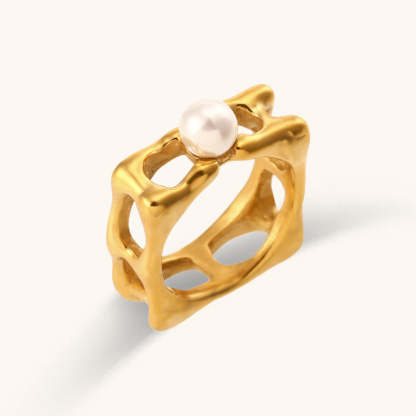 Geometric Vintage Solid White Centre Akoya Pearl Elegant 18k Vermeil Gold Plated Ring Jewelry | Mix Mix Style-Mix MIx Style