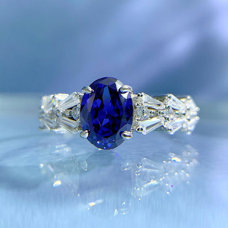 Mujing Jewelry European 2.5ct and American new S925 silver 6*8 aquamarine ring luxury inlaid ladder square ring female-Mix MIx Style