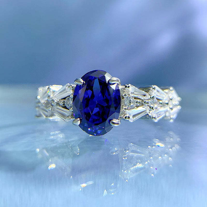 Mujing Jewelry European 2.5ct and American new S925 silver 6*8 aquamarine ring luxury inlaid ladder square ring female-Mix MIx Style