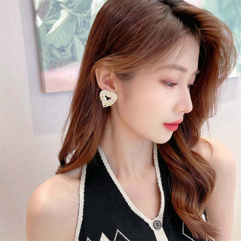 Korean style new earrings trendy niche design silver needle earrings trapezoidal zircon inlaid hollow love-shaped earrings-Mix MIx Style