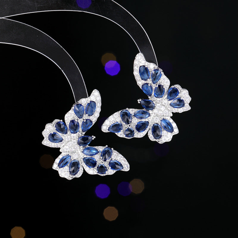 New European and American earrings heavy-duty high-grade color zircon earrings for women with atmospheric s925 silver needle three-dimensional butterfly earrings-Mix MIx Style
