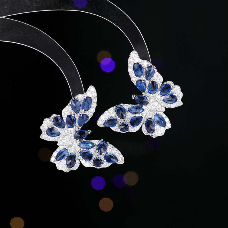 New European and American earrings heavy-duty high-grade color zircon earrings for women with atmospheric s925 silver needle three-dimensional butterfly earrings-Mix MIx Style