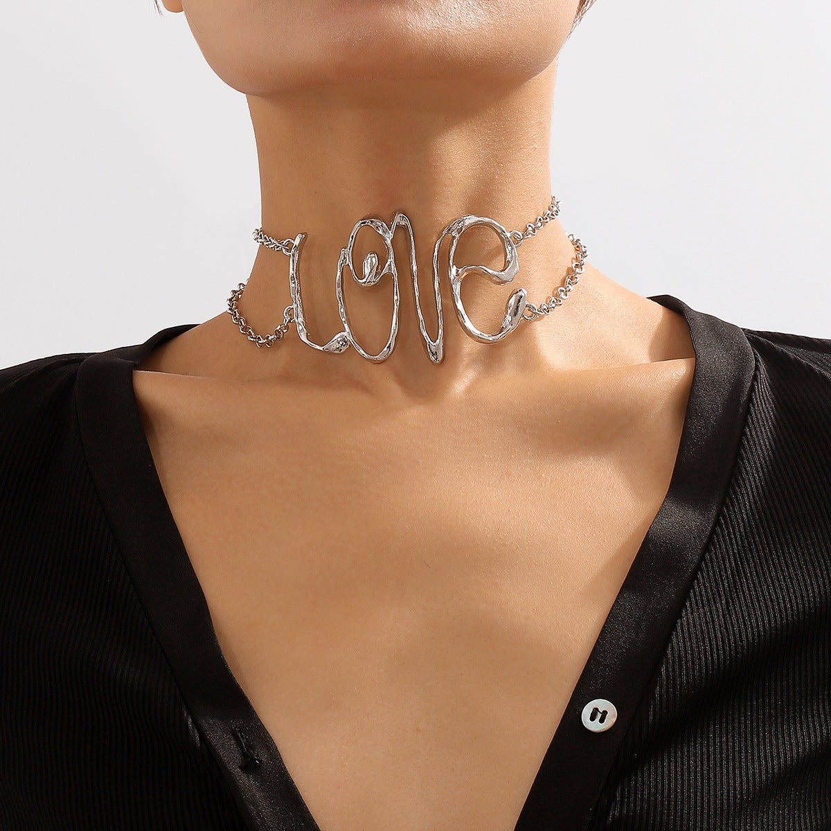 Love Vintage Exaggerated Letters Pendant Luxury 18k Vermeil Gold Plated Choker Necklace Jewelry | Mix Mix Style-Mix MIx Style