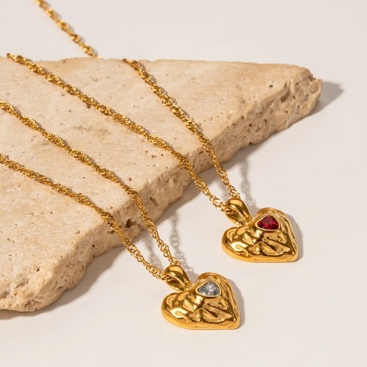 Love Golden Heart Retro Pendant Heart Cut Diamond Luxury 18k Vermeil Gold Plated Necklace Jewelry | Mix Mix Style-Mix MIx Style