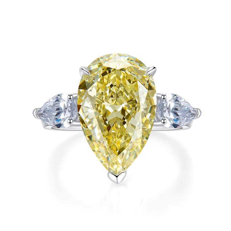 Yellow Drop Pear Cut Moissanite Diamond 5ct 18k White Gold Plated Engagement Ring | Mix Mix Style-Mix MIx Style