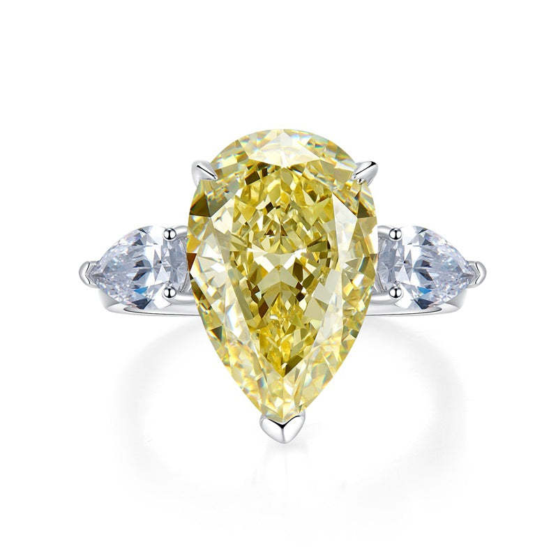 Yellow Drop Pear Cut Moissanite Diamond 5ct 18k White Gold Plated Engagement Ring | Mix Mix Style-Mix MIx Style