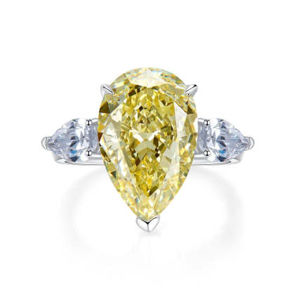Yellow Drop Pear Cut Moissanite Diamond 5ct 18k White Gold Plated Engagement Ring | Mix Mix Style-Mix MIx Style