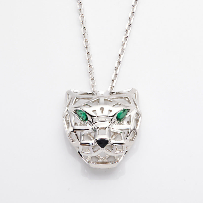 2021 Cross-border New Hollow Leopard Head Necklace Gold-plated Green-eyed Leopard Pendant Punk Style Unisex Sweater Chain-Mix MIx Style
