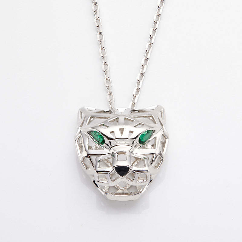 2021 Cross-border New Hollow Leopard Head Necklace Gold-plated Green-eyed Leopard Pendant Punk Style Unisex Sweater Chain-Mix MIx Style