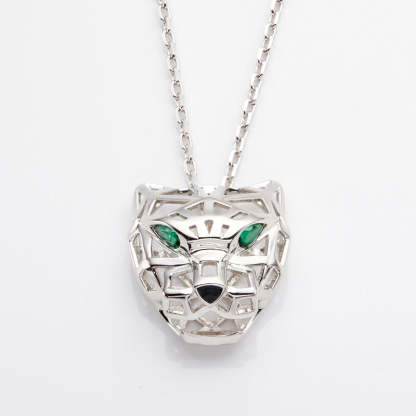 2021 Cross-border New Hollow Leopard Head Necklace Gold-plated Green-eyed Leopard Pendant Punk Style Unisex Sweater Chain-Mix MIx Style