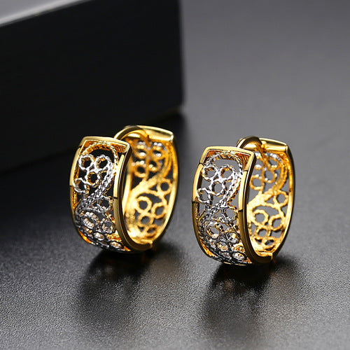 Two-color Trendy Elegant 18k Vermeil & White Gold Plated Vintage Retro Chunky Hoop Earrings | Mix Mix Style-Mix MIx Style