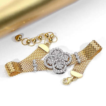 Italian imported lace craft retro palace style four-leaf clover bracelet light luxury high-end two-color gold inlaid diamond female-Mix MIx Style