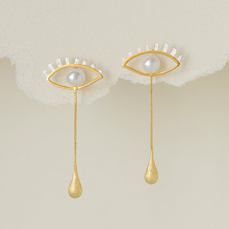Devil's Eye Shaped Water Drop Round Shaped Blue Gemstone 18k White/Vermeil Gold Plated Drop Earrings | Mix Mix Style-Mix MIx Style