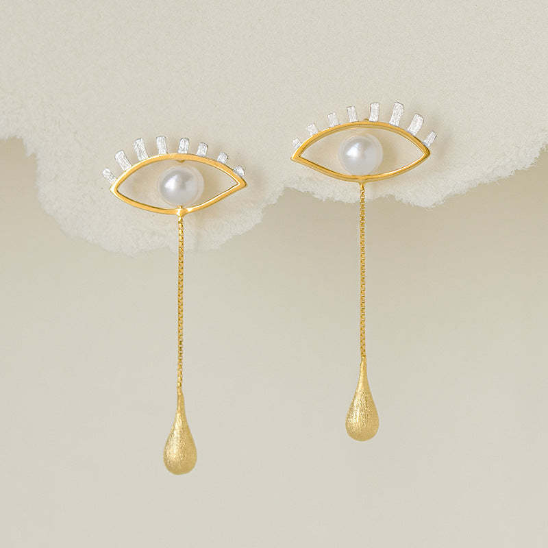 Devil's Eye Shaped Water Drop Round Shaped Blue Gemstone 18k White/Vermeil Gold Plated Drop Earrings | Mix Mix Style-Mix MIx Style