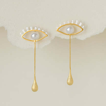 Devil's Eye Shaped Water Drop Round Shaped Blue Gemstone 18k White/Vermeil Gold Plated Drop Earrings | Mix Mix Style-Mix MIx Style
