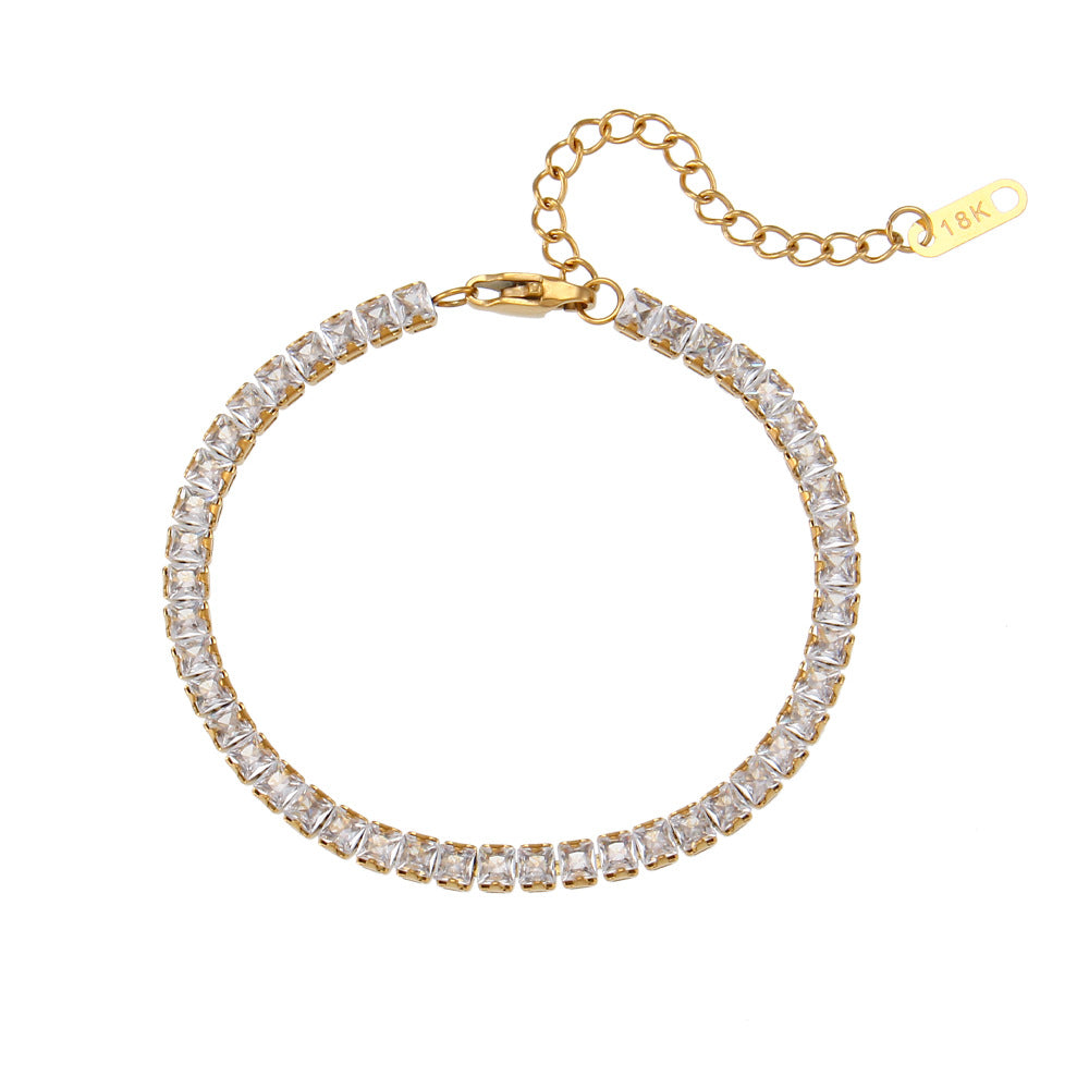Chain Classic Pendant White Diamonds Luxury 18k Vermeil Gold Plated Necklace Bracelet Jewelry Set | Mix Mix Style-Mix MIx Style
