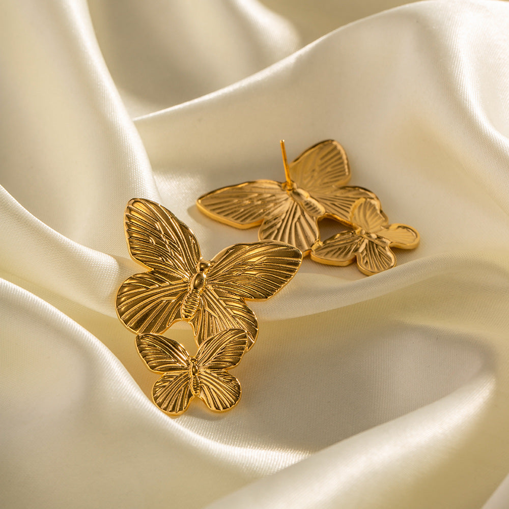Butterflies Retro Trendy 18k Vermeil Gold Plated Drop Earrings | Mix Mix Style-Mix MIx Style