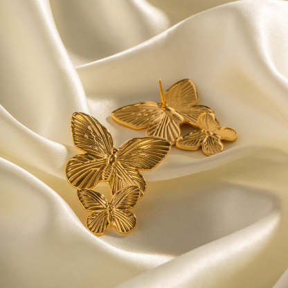 Butterflies Retro Trendy 18k Vermeil Gold Plated Drop Earrings | Mix Mix Style-Mix MIx Style